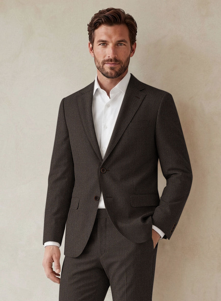 Scabal Erar Herringbone Brown Wool Jacket - StudioSuits