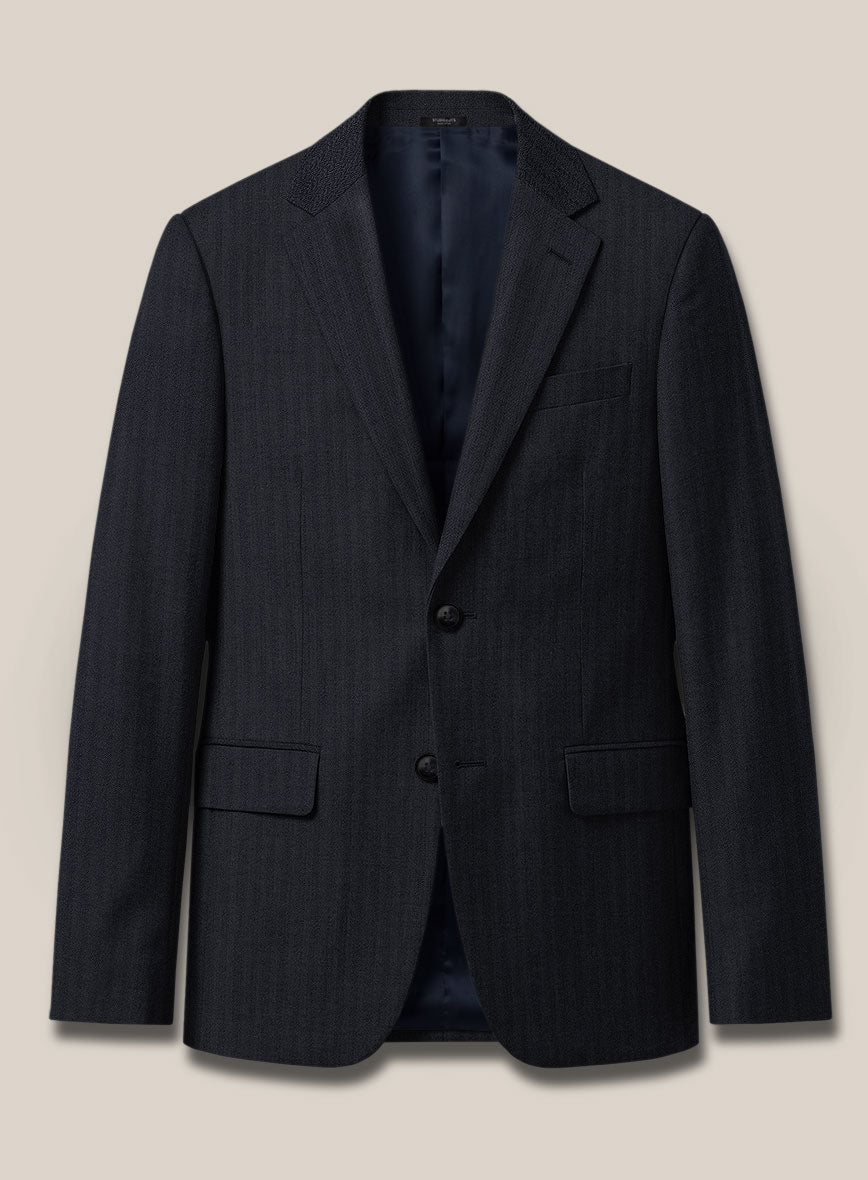 Scabal Eziki Herringbone Blue Wool Jacket - StudioSuits