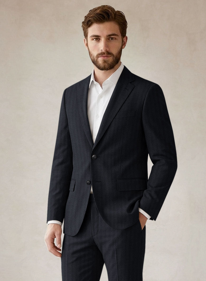 Scabal Eziki Herringbone Blue Wool Jacket - StudioSuits