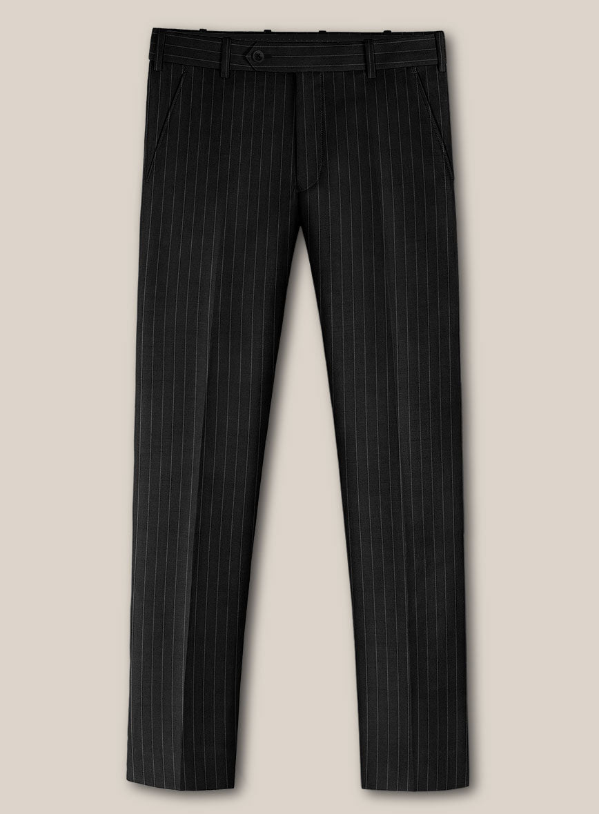 Scabal Feeje Stripe Black Wool Pants - StudioSuits