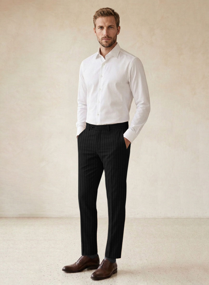 Scabal Feeje Stripe Black Wool Pants - StudioSuits