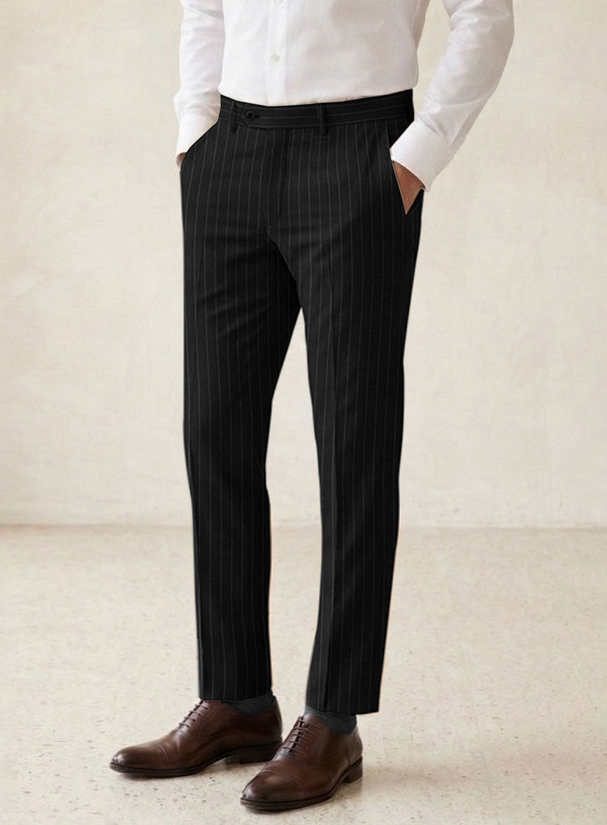 Scabal Feeje Stripe Black Wool Pants - StudioSuits