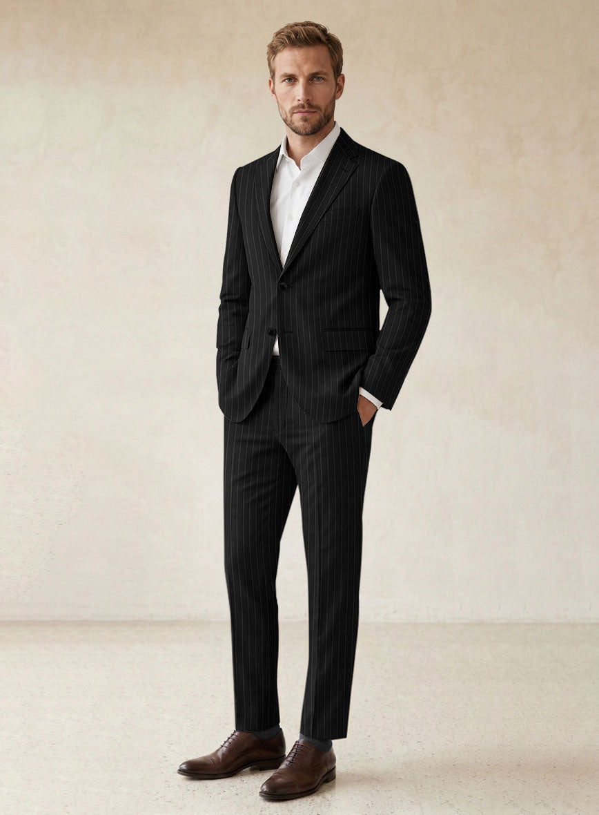 Scabal Feeje Stripe Black Wool Suit - StudioSuits