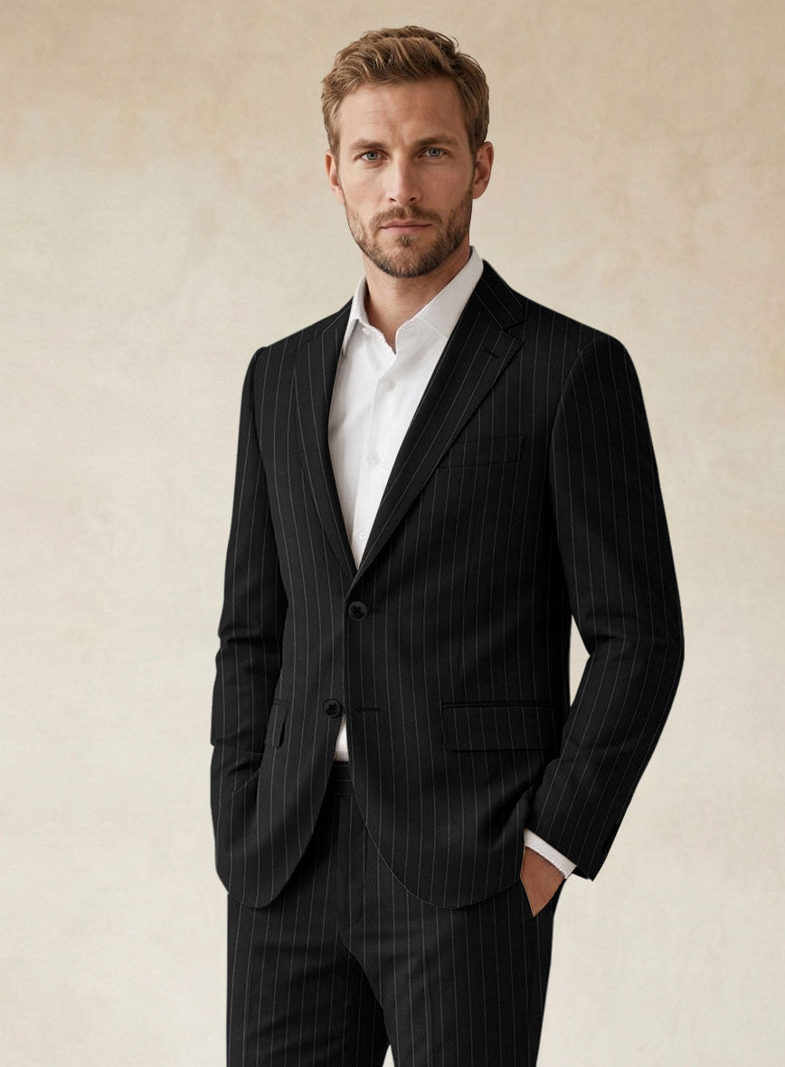 Scabal Feeje Stripe Black Wool Suit - StudioSuits