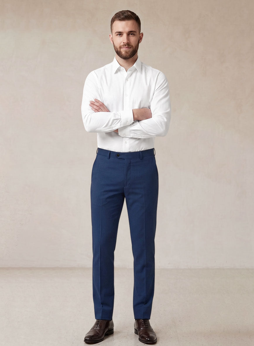 Scabal Indigo Blue Cotton Stretch Pants - StudioSuits