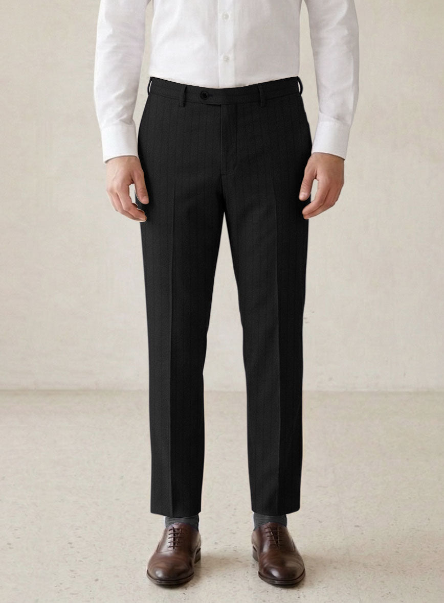Scabal Juber Stripe Black Wool Pants - StudioSuits