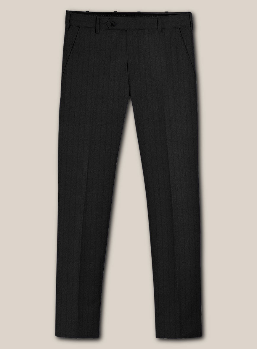Scabal Juber Stripe Black Wool Pants - StudioSuits