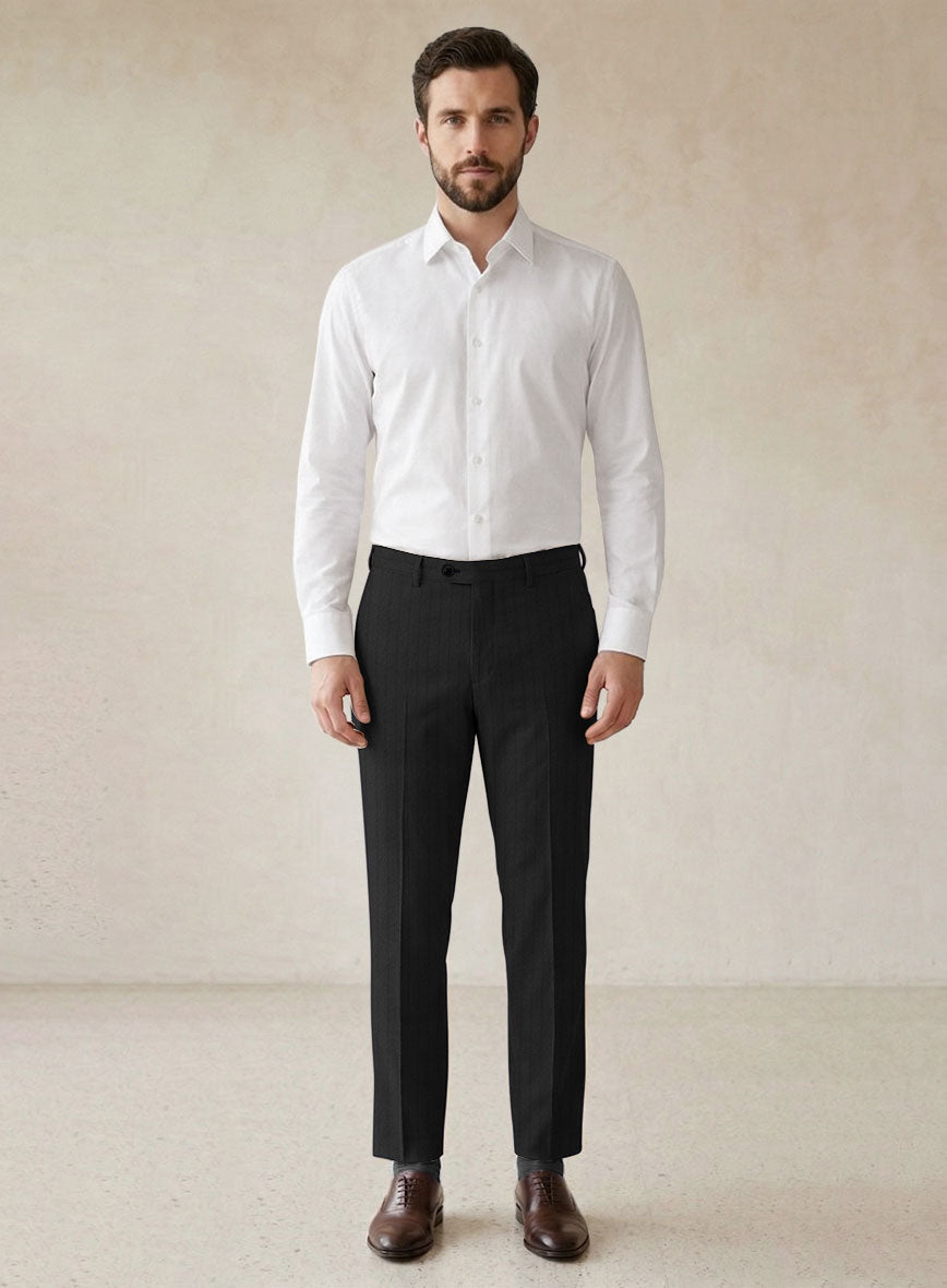 Scabal Juber Stripe Black Wool Pants - StudioSuits