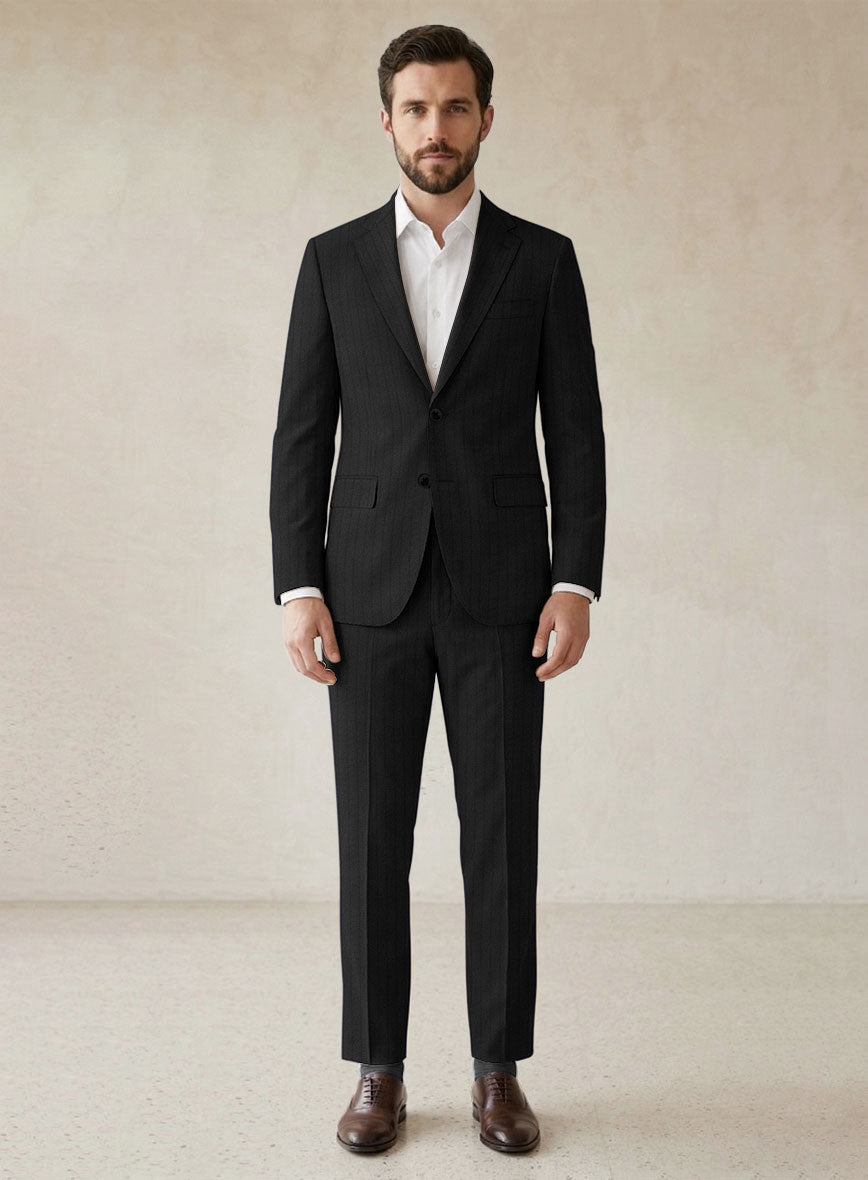 Scabal Juber Stripe Black Wool Suit - StudioSuits