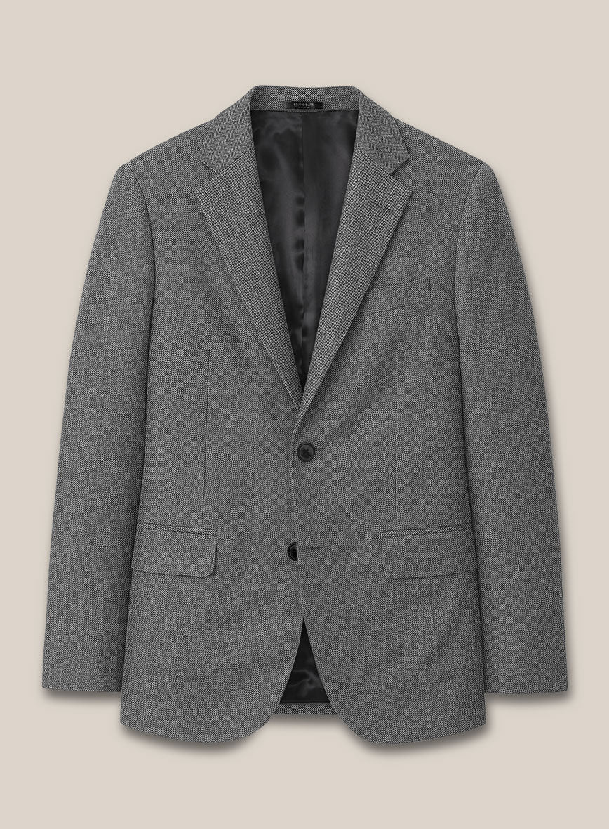 Scabal Lauchi Herringbone Gray Wool Jacket - StudioSuits