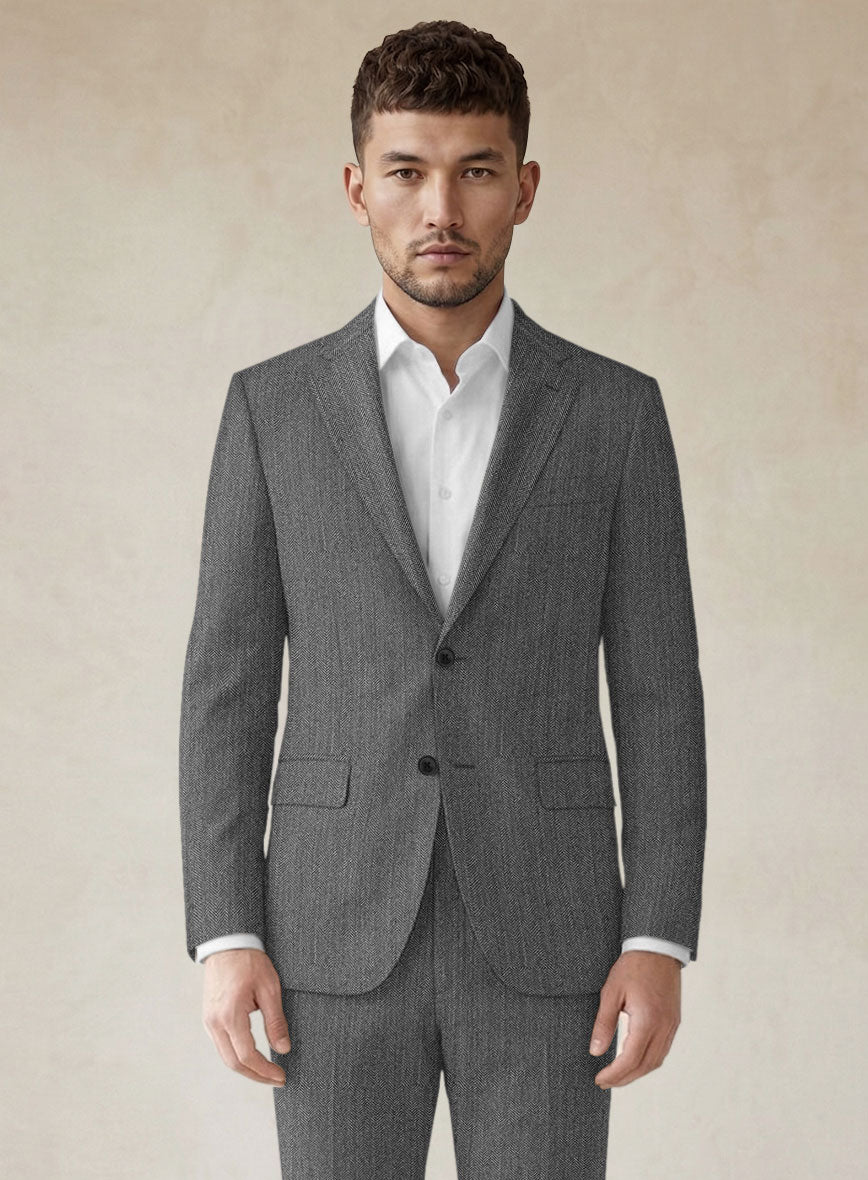 Scabal Lauchi Herringbone Gray Wool Jacket - StudioSuits