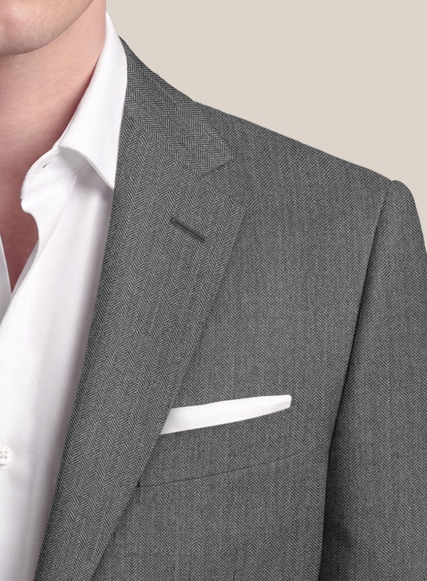 Scabal Lauchi Herringbone Gray Wool Jacket - StudioSuits