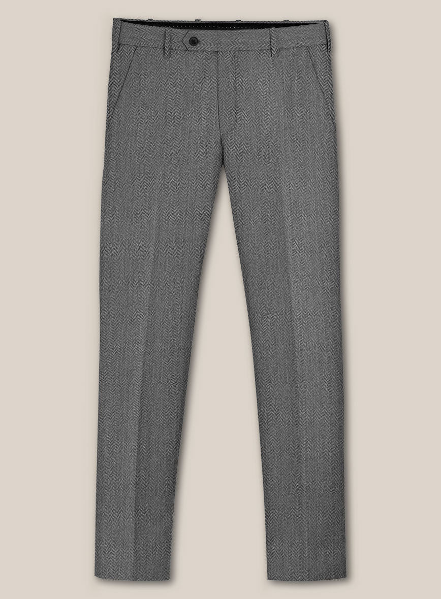 Scabal Lauchi Herringbone Gray Wool Pants - StudioSuits