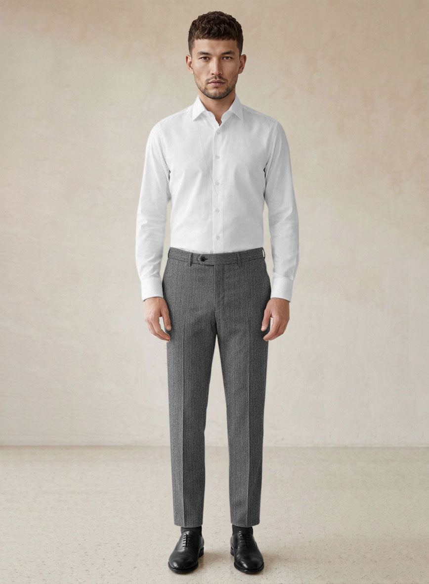 Scabal Lauchi Herringbone Gray Wool Pants - StudioSuits