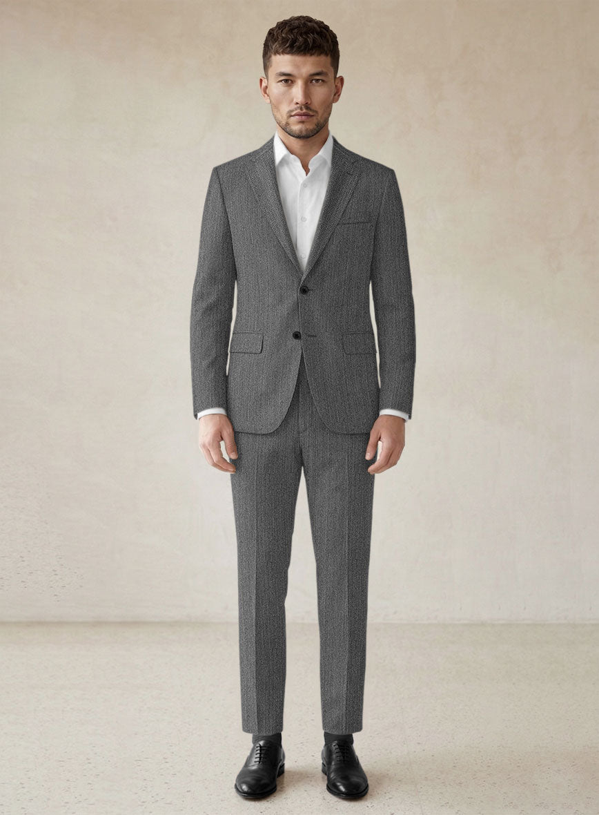 Scabal Lauchi Herringbone Gray Wool Suit - StudioSuits