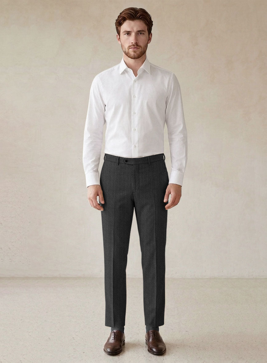 Scabal Litni Stripe Gray Wool Pants - StudioSuits