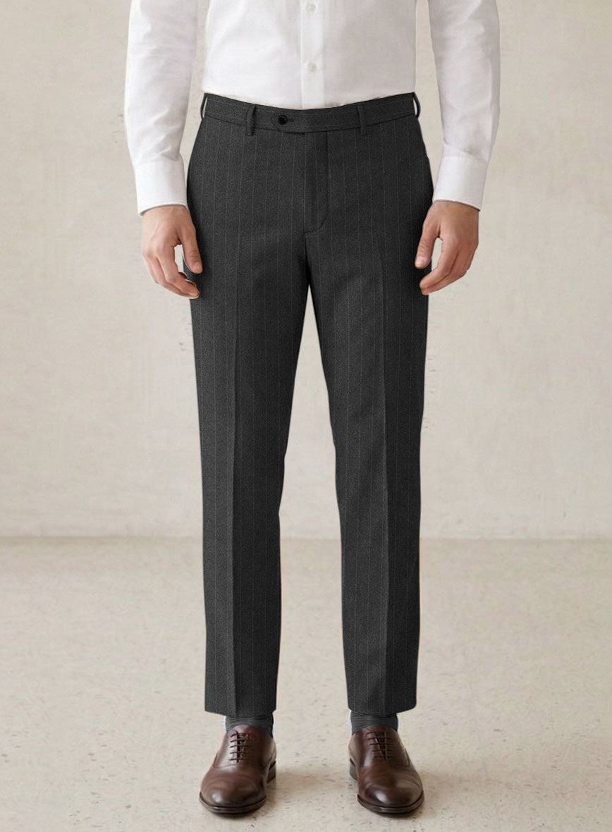 Scabal Litni Stripe Gray Wool Pants - StudioSuits