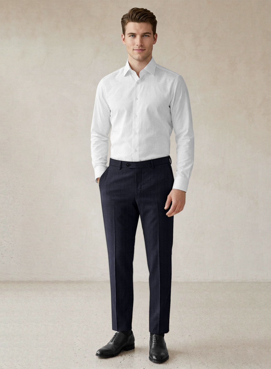 Scabal Londoner Allamo Stripe Blue Wool Pants - StudioSuits