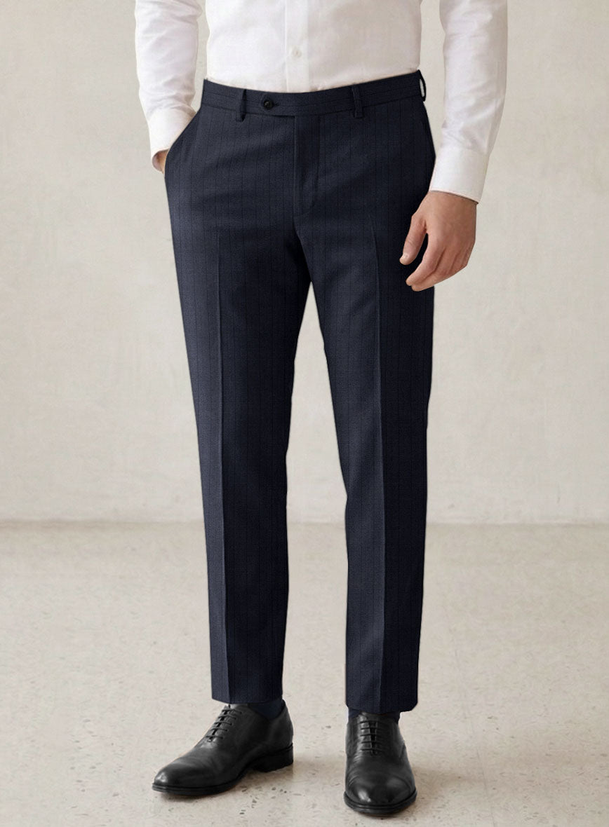 Scabal Londoner Allamo Stripe Blue Wool Pants - StudioSuits