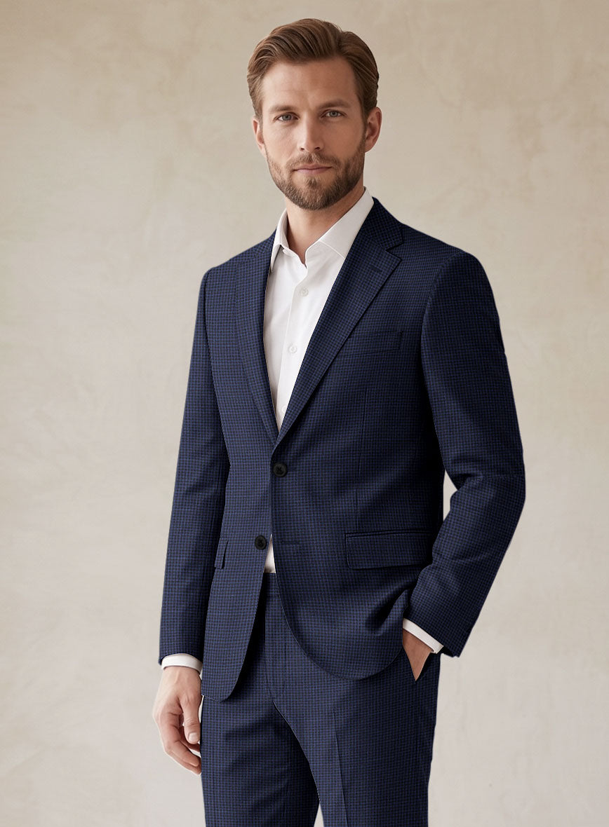 Scabal Londoner Asario Grid Blue Wool Suit - StudioSuits