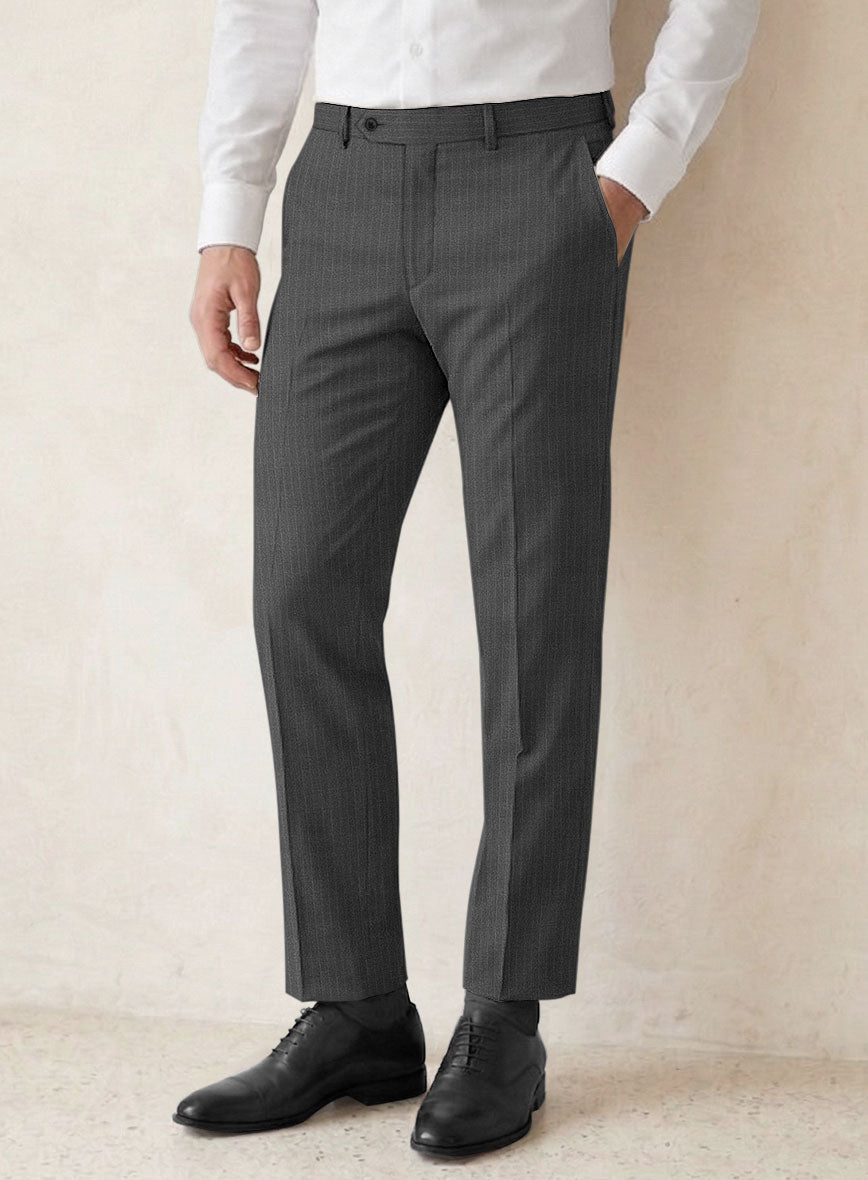 Scabal Londoner Casiri Stripe Charcoal Wool Pants - StudioSuits