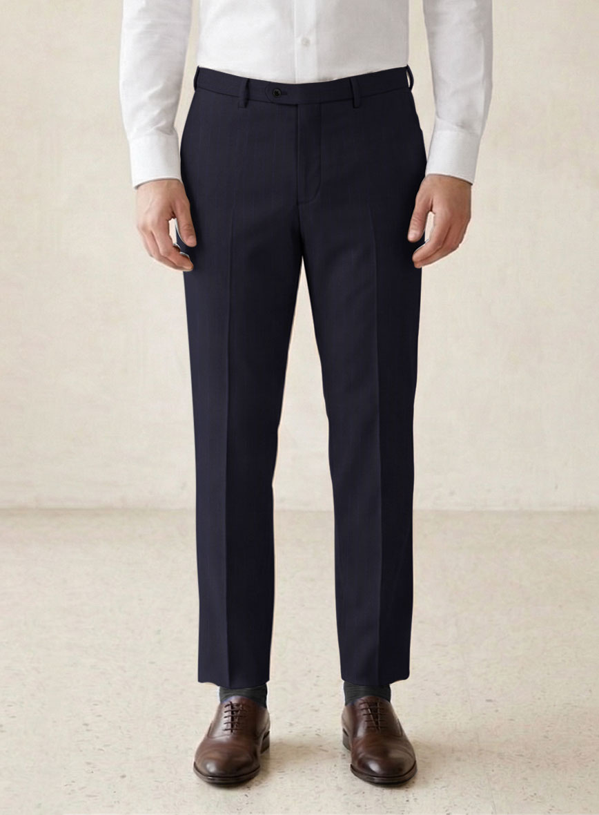 Scabal Londoner Corta Stripe Blue Wool Pants - StudioSuits