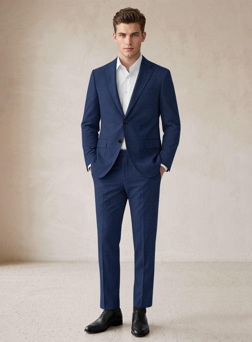 Scabal Londoner Deli Stripe Blue Wool Suit - StudioSuits