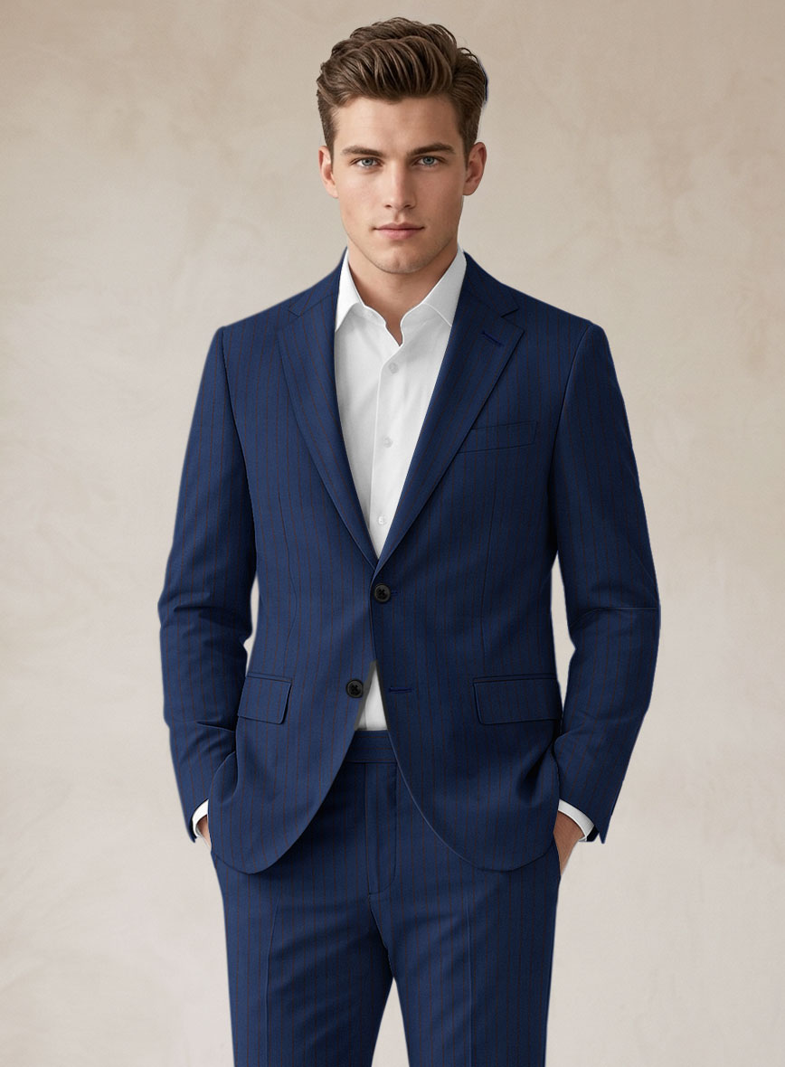Scabal Londoner Deli Stripe Blue Wool Suit - StudioSuits
