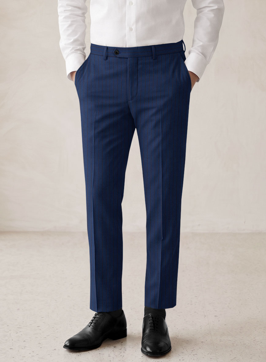 Scabal Londoner Deli Stripe Blue Wool Pants - StudioSuits