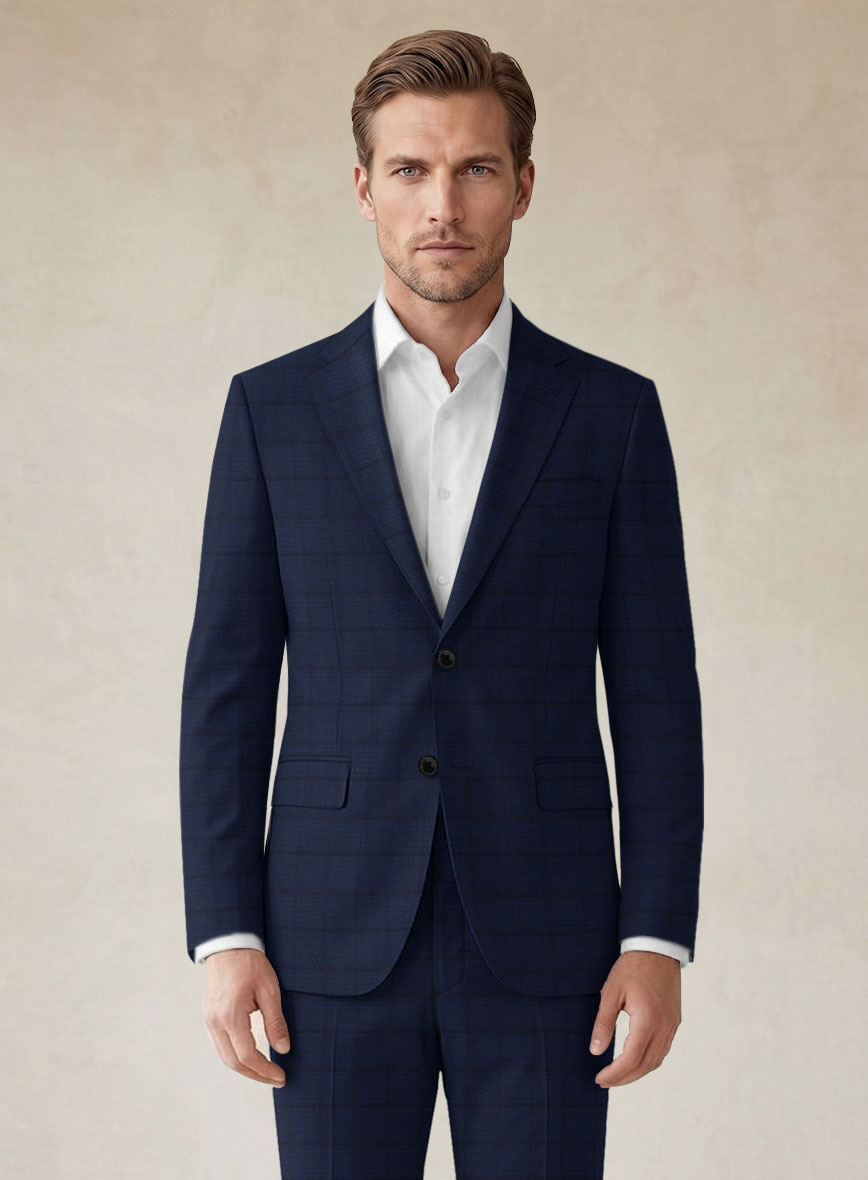 Scabal Londoner Eside Checks Blue Wool Suit - StudioSuits