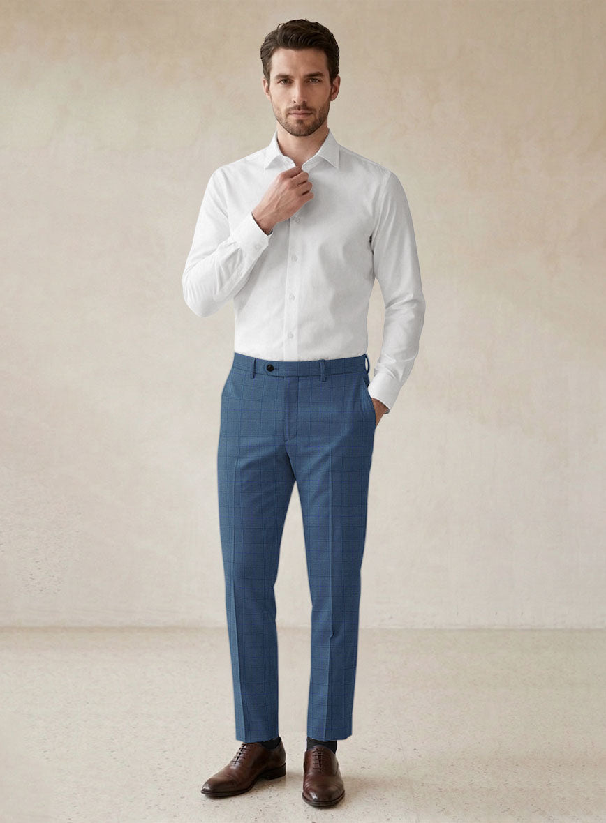 Scabal Londoner Glen Blue Wool Pants - StudioSuits