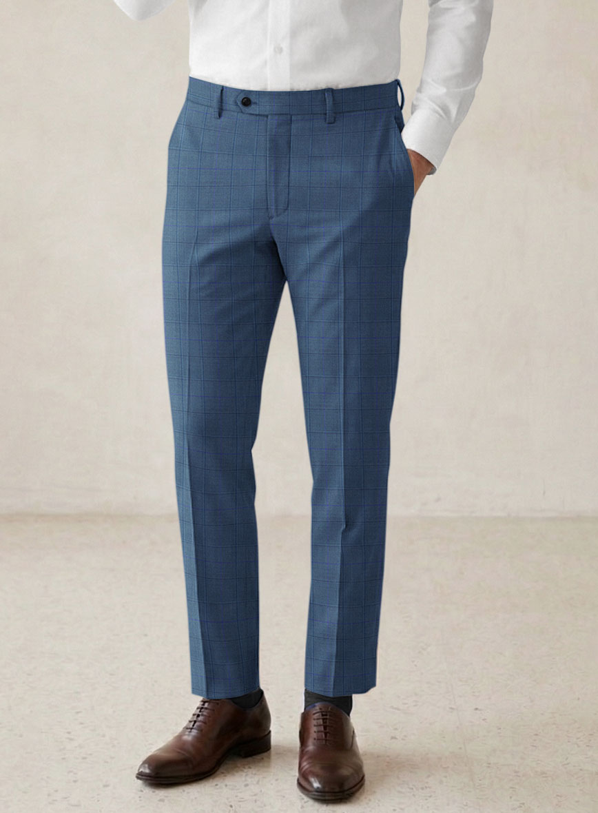 Scabal Londoner Glen Blue Wool Pants - StudioSuits