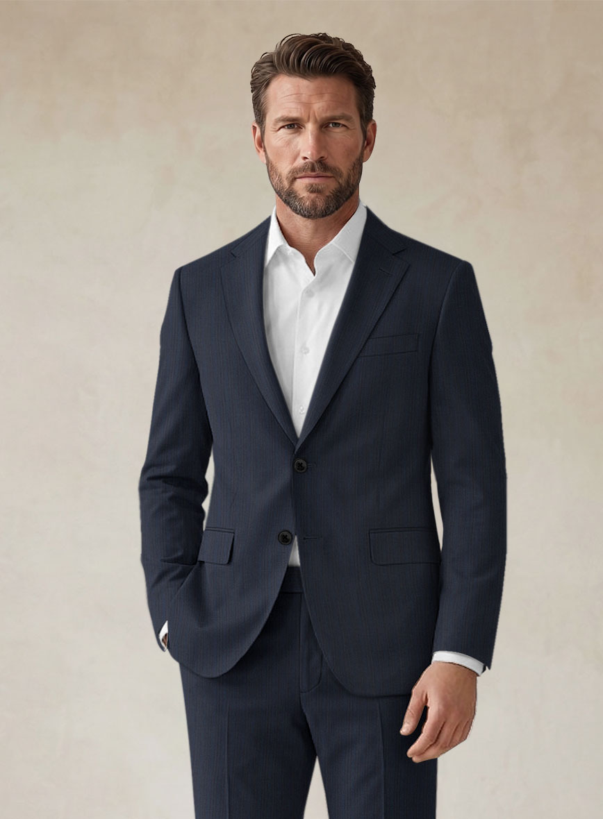Scabal Londoner Jolge Stripe Blue Wool Jacket - StudioSuits
