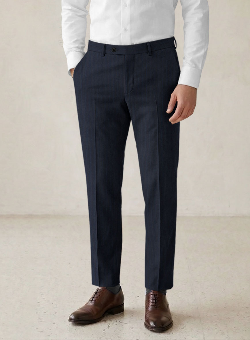 Scabal Londoner Jolge Stripe Blue Wool Pants - StudioSuits