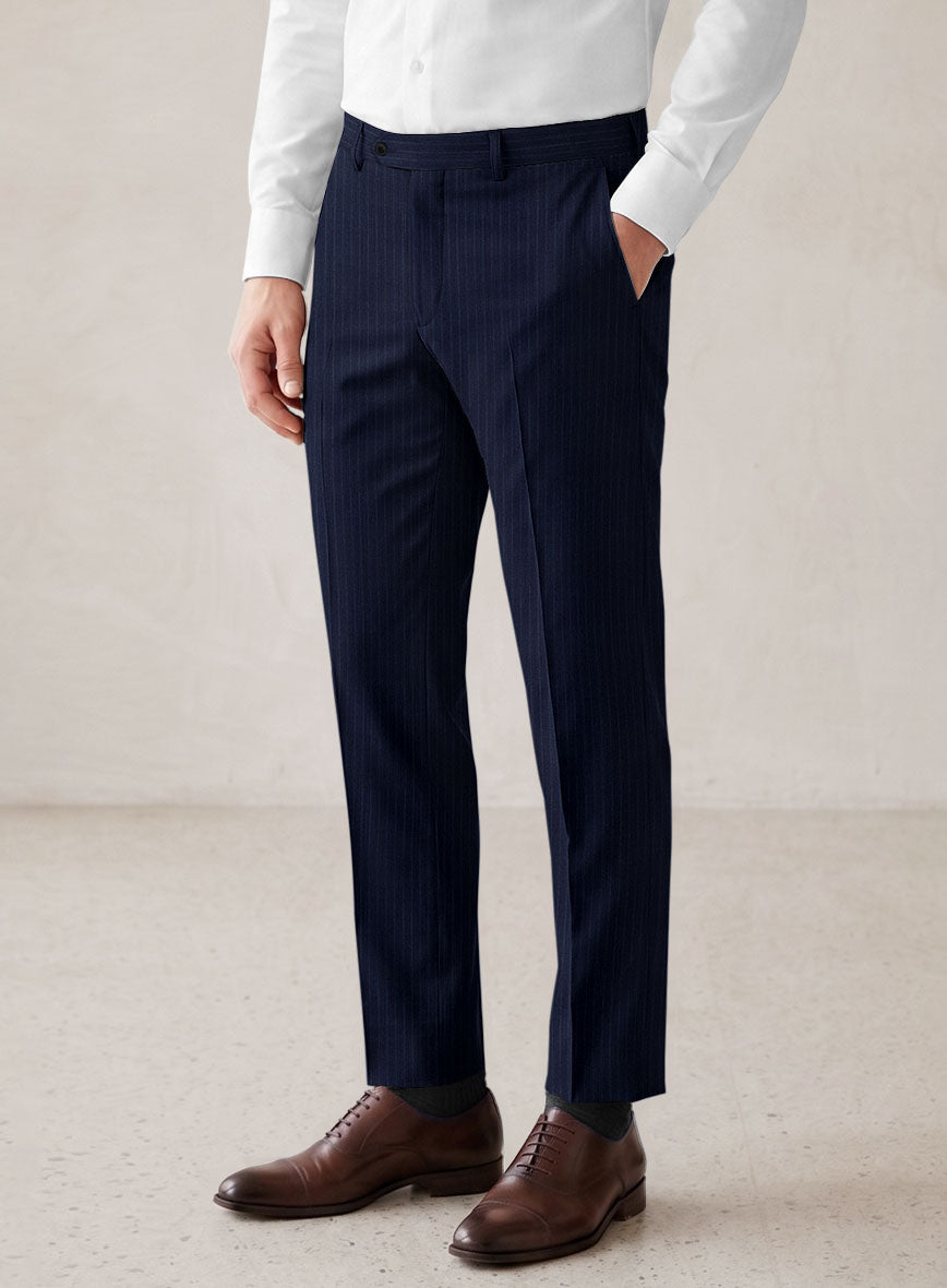 Scabal Londoner Mence Stripe Blue Wool Pants - StudioSuits