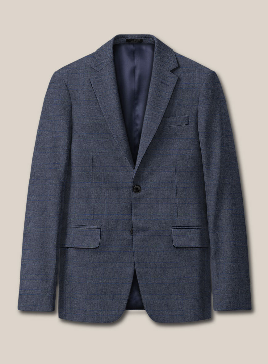 Scabal Londoner Olfoda Checks Blue Wool Jacket - StudioSuits