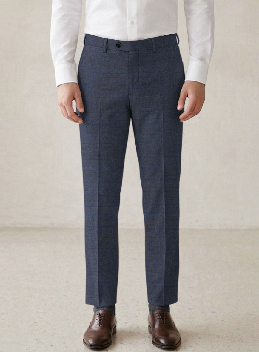 Scabal Londoner Olfoda Checks Blue Wool Pants - StudioSuits