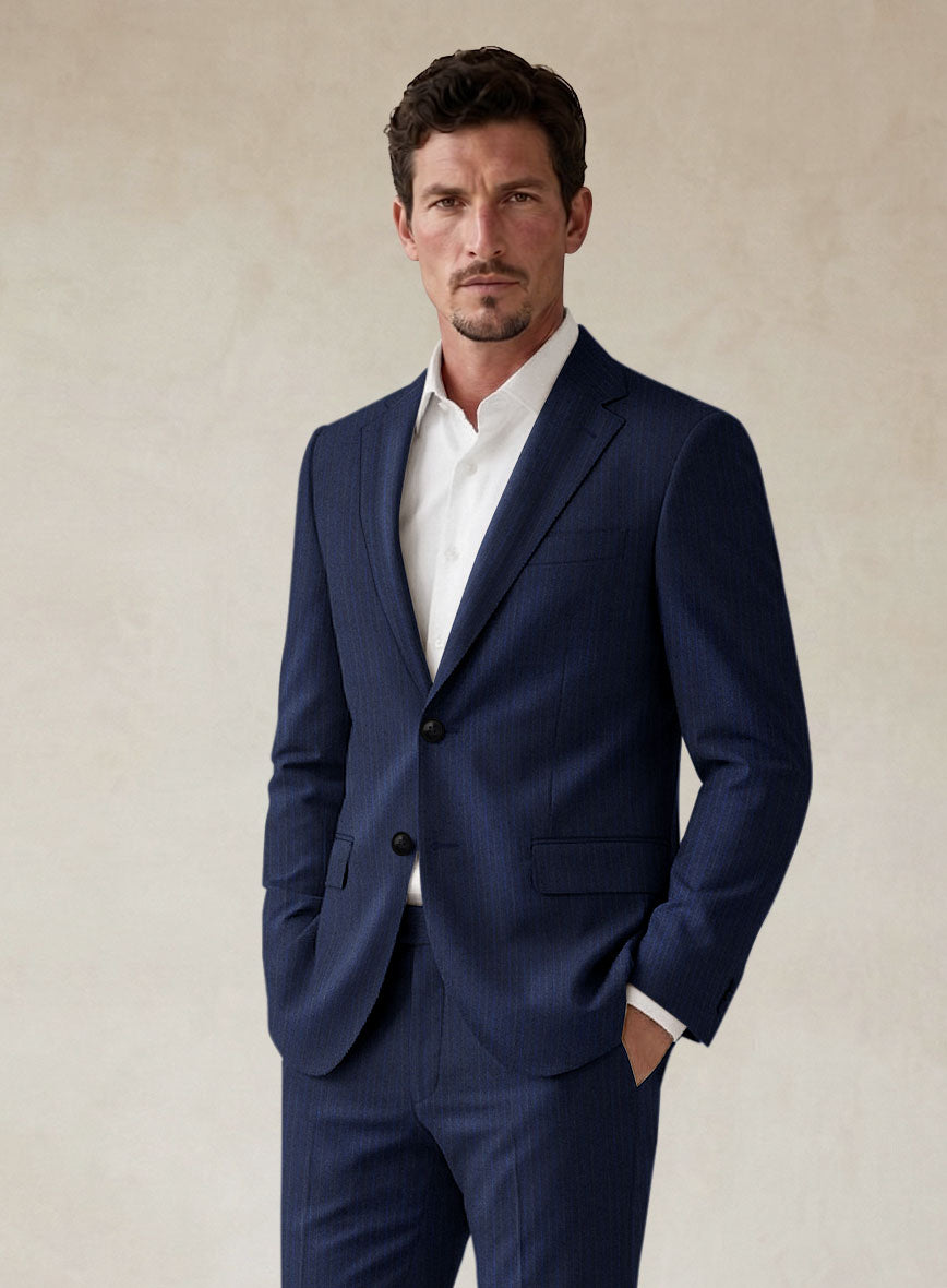 Scabal Londoner Sarcos Stripe Blue Wool Jacket - StudioSuits
