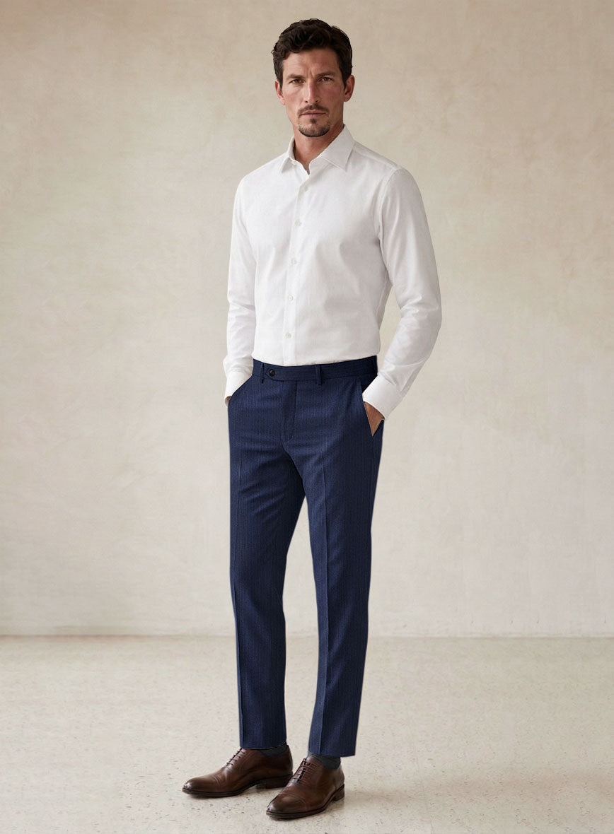 Scabal Londoner Sarcos Stripe Blue Wool Pants - StudioSuits