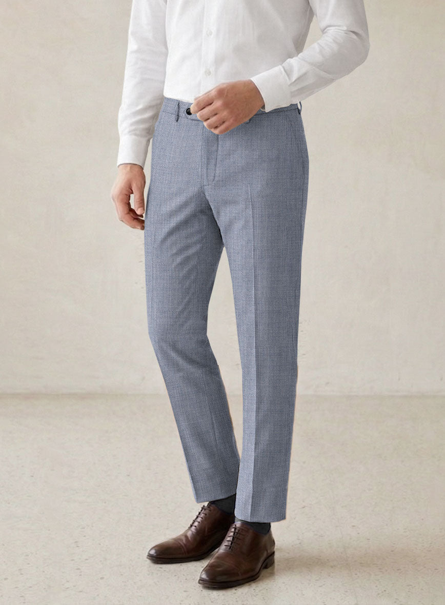 Scabal Londoner Twill Light Blue Wool Pants - StudioSuits