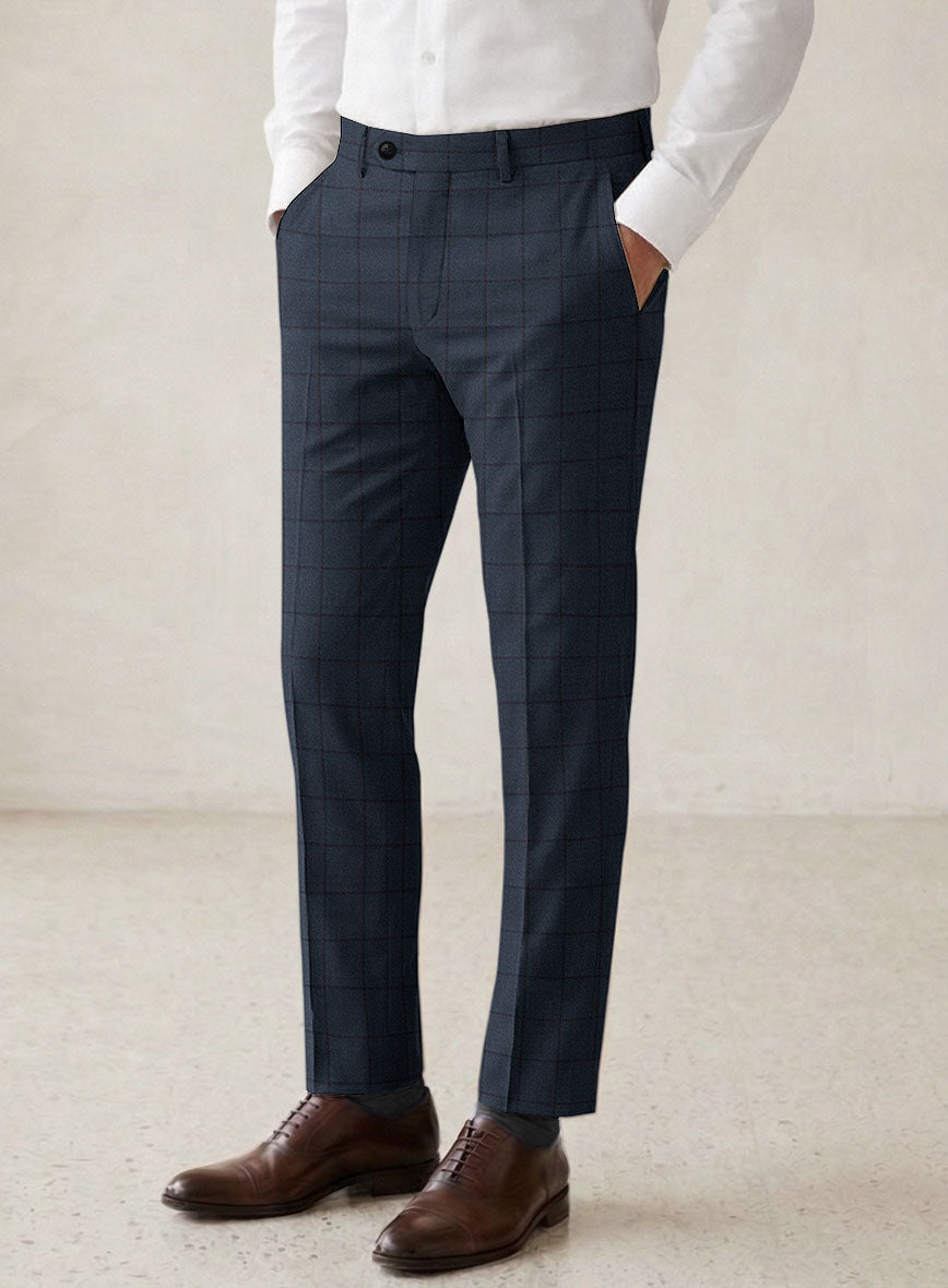 Scabal Londoner Windowpane Dark Blue Wool Pants - StudioSuits