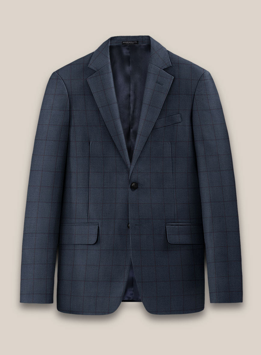 Scabal Londoner Windowpane Dark Blue Wool Suit - StudioSuits