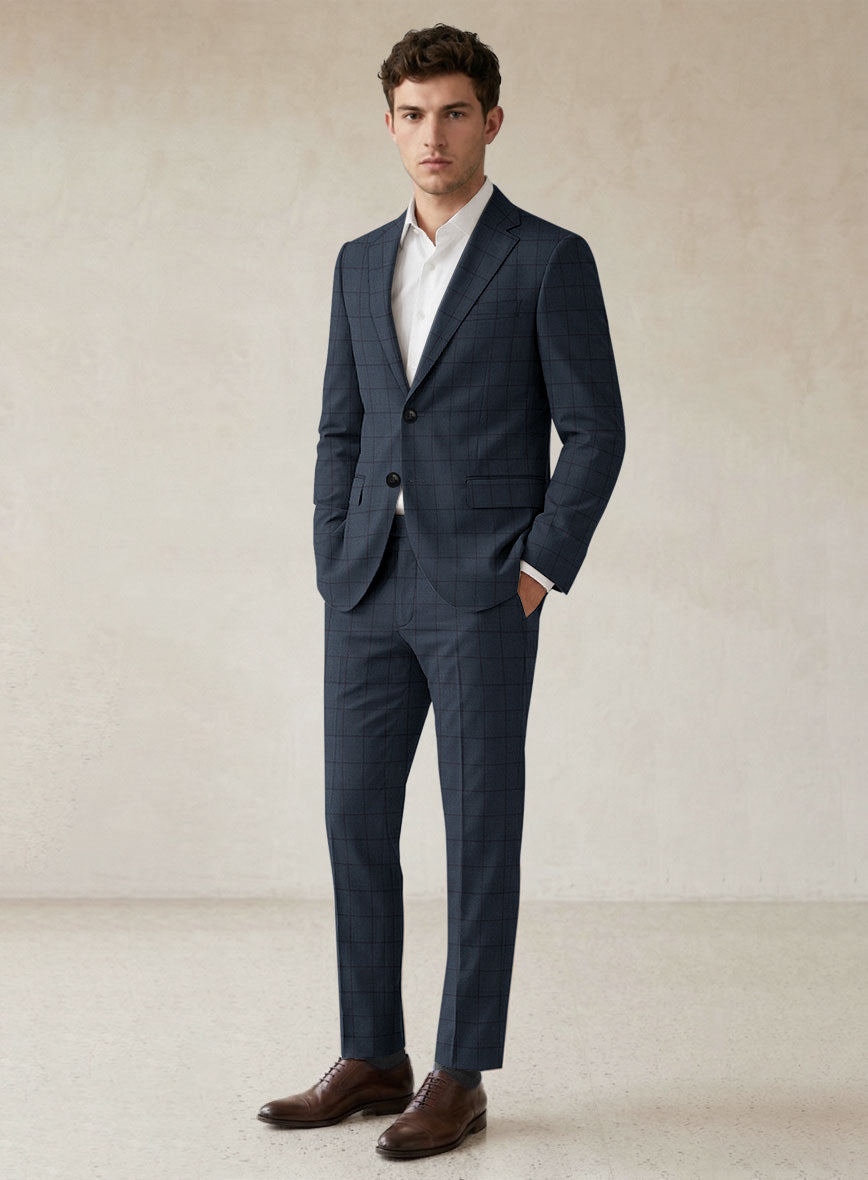 Scabal Londoner Windowpane Dark Blue Wool Suit - StudioSuits