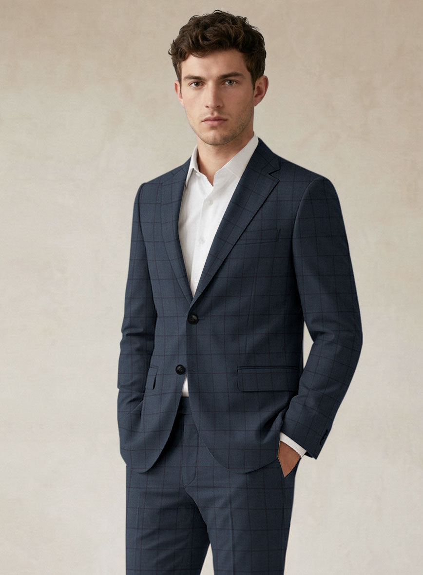 Scabal Londoner Windowpane Dark Blue Wool Suit - StudioSuits