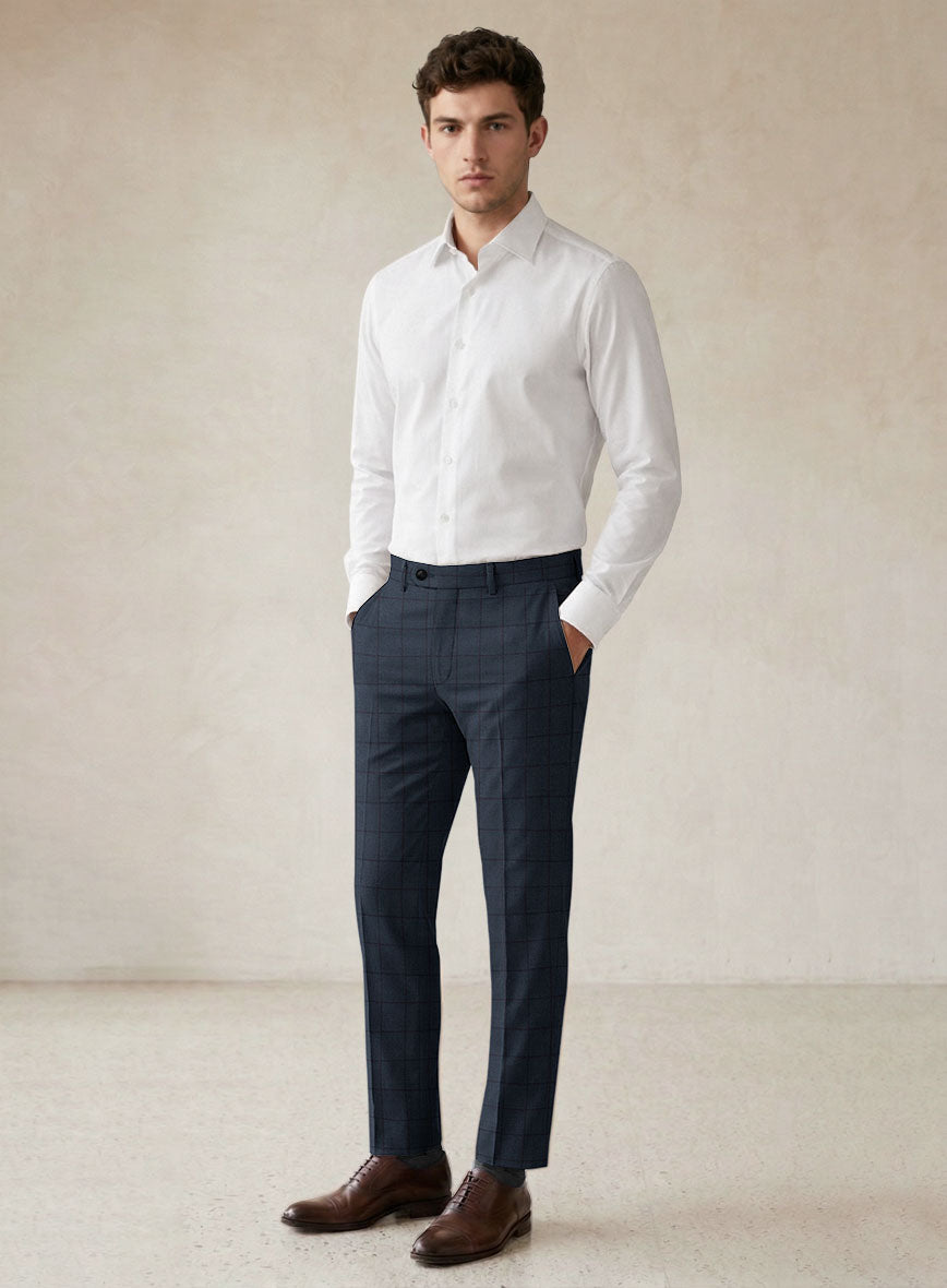 Scabal Londoner Windowpane Dark Blue Wool Suit - StudioSuits