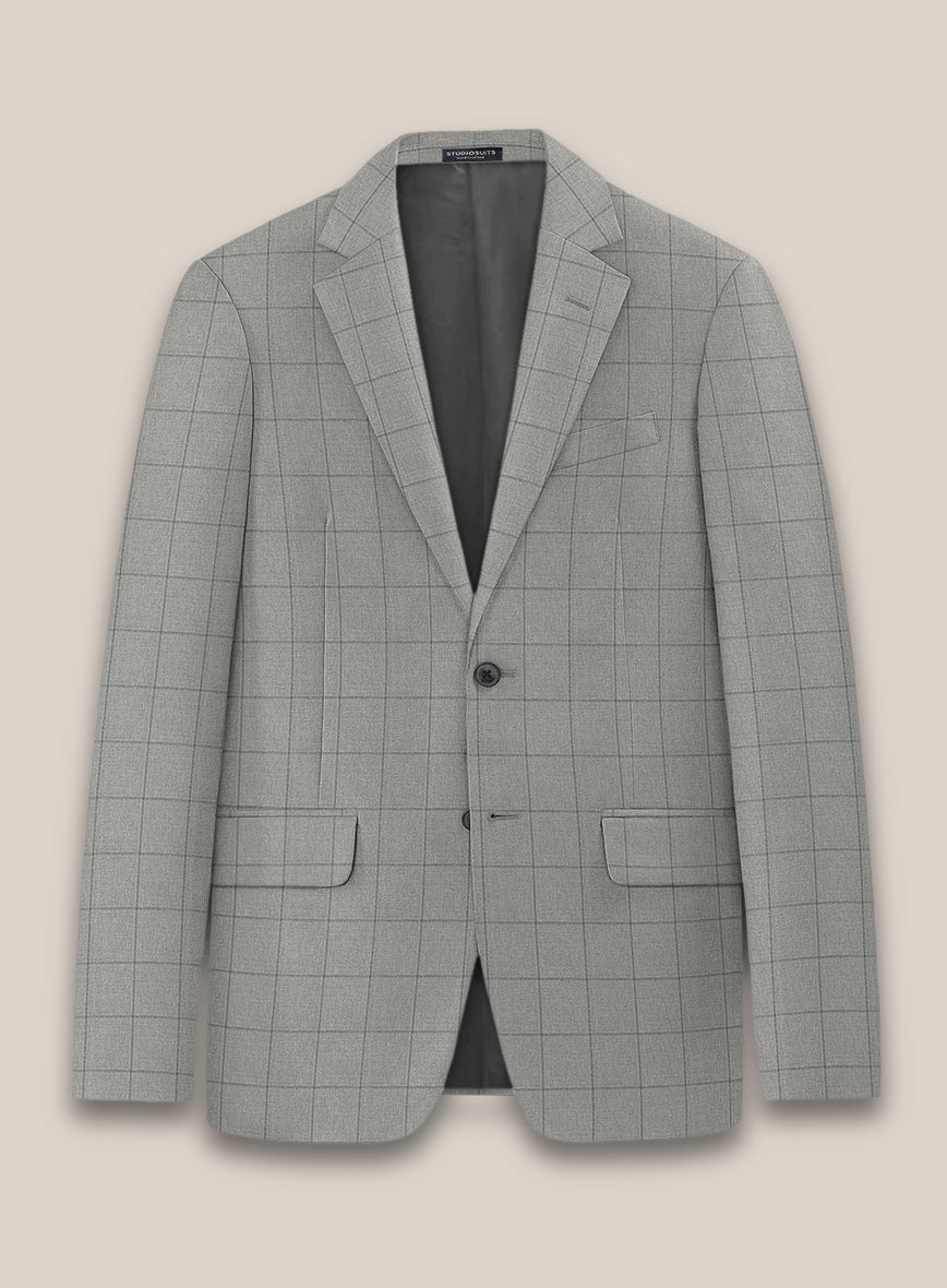 Scabal Londoner Windowpane Light Gray Wool Jacket - StudioSuits