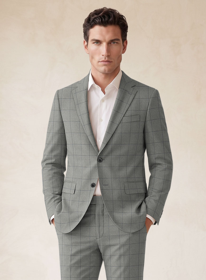 Scabal Londoner Windowpane Light Gray Wool Jacket - StudioSuits