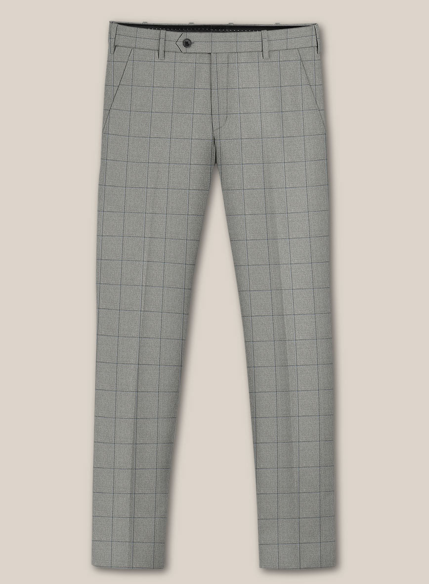 Scabal Londoner Windowpane Light Gray Wool Pants - StudioSuits