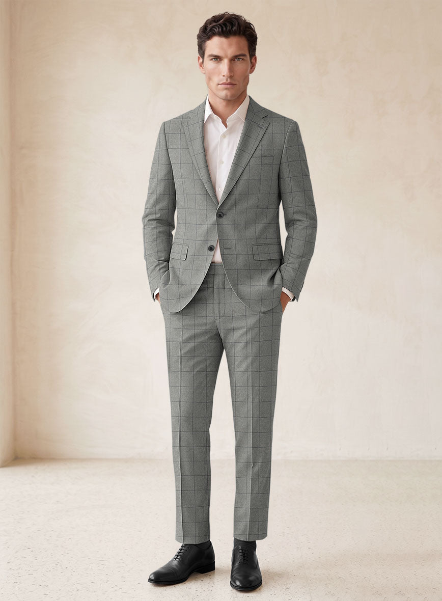 Scabal Londoner Windowpane Light Gray Wool Suit - StudioSuits