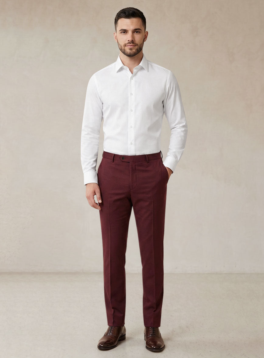 Scabal Maroon Cotton Stretch Pants - StudioSuits